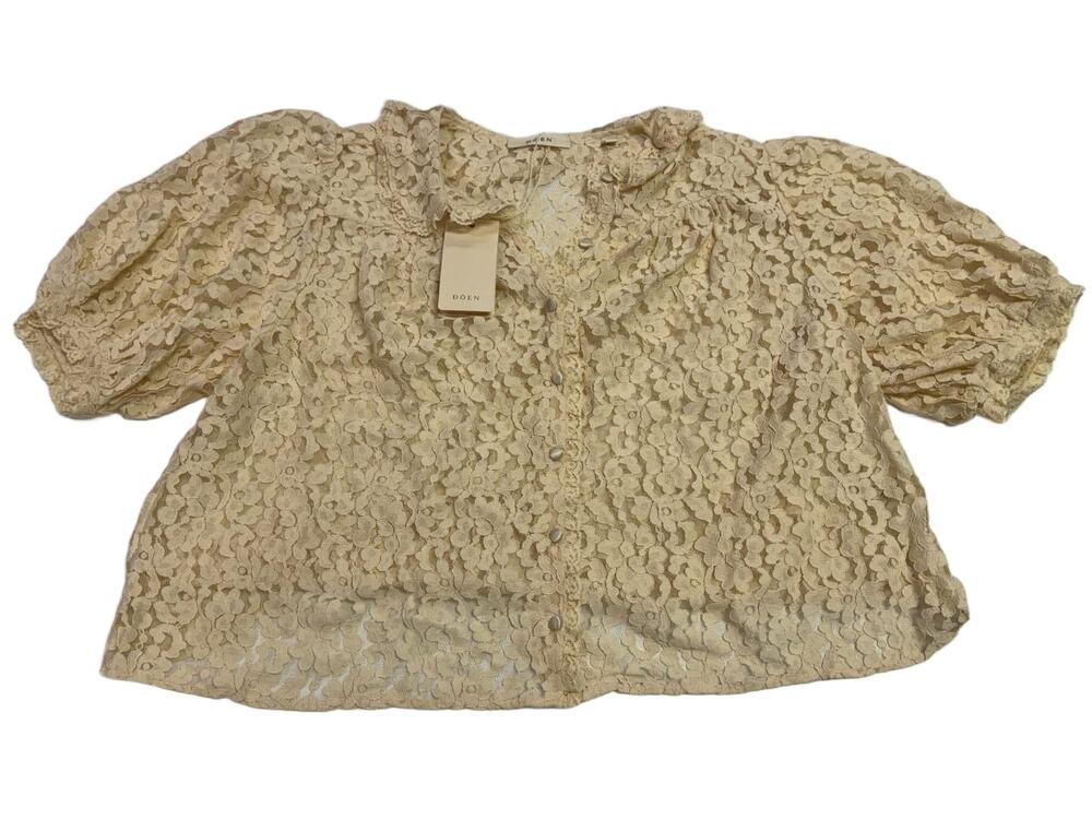 DOEN Lenore Top Mother of Pearl Cream Floral Lace Puff Sleeve Blouse Size M NWT